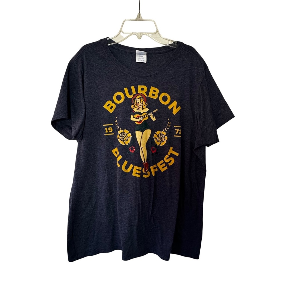 Bourbon Bluesfest t shirt XL pinup cowgirl guitar festival concert XL blue